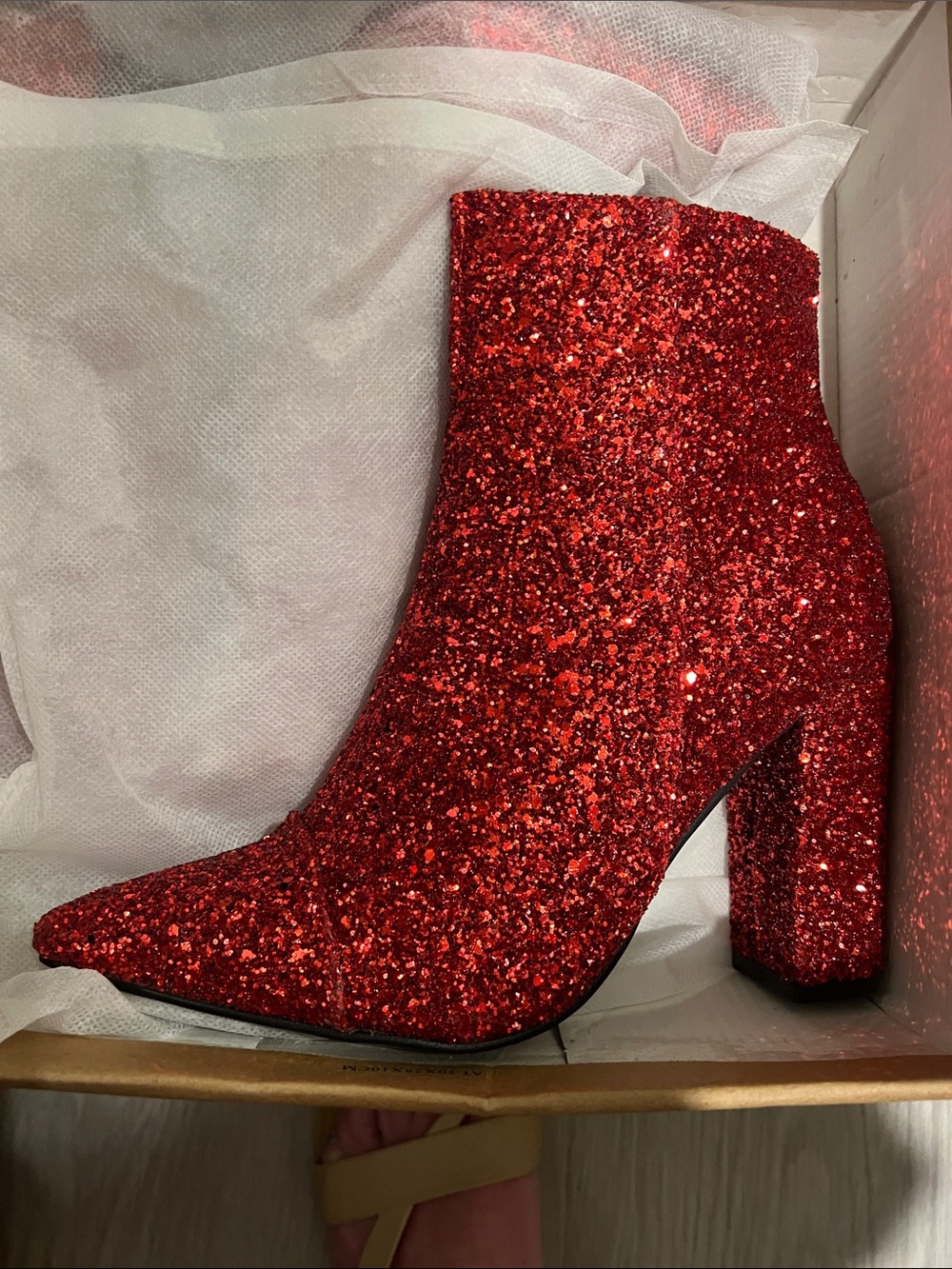 Red Glitter Block Heel Ankle Boots - Women **Never Worn**